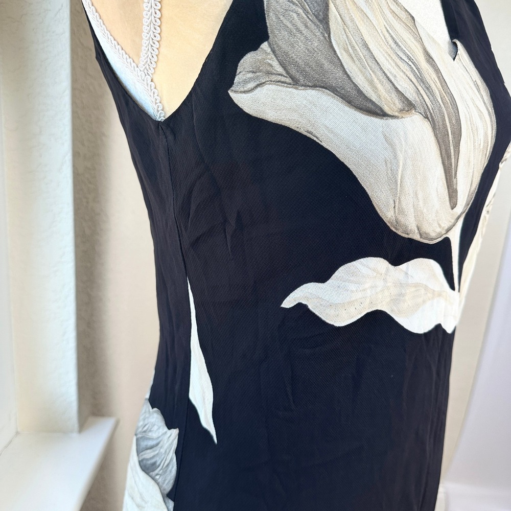 Vintage 90s Tessuto Black Floral Maxi Dress V Neck Sleeveless Womens M Elegant - Picture 2 of 8